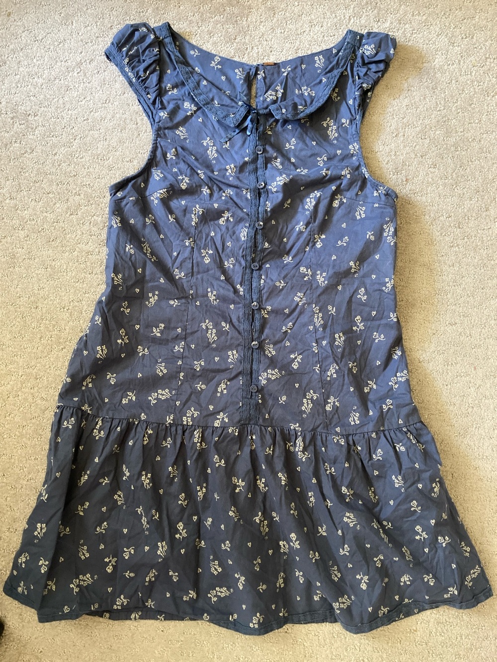 Free People blue floral drop-waist Beasley dress, ~M